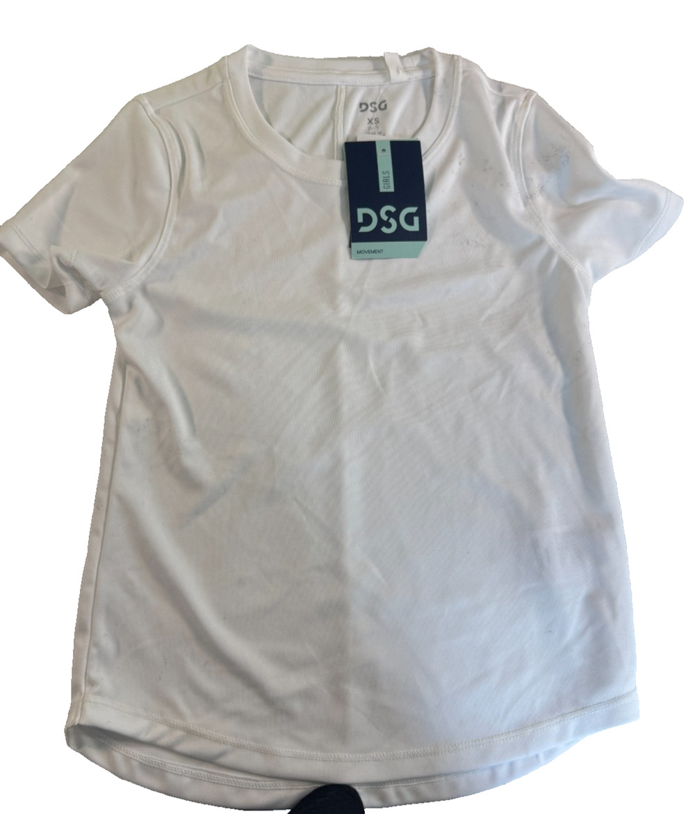 DSG Girls Movement Tee White Athletic Performance Short Sleeve Shirt XS NWT Read